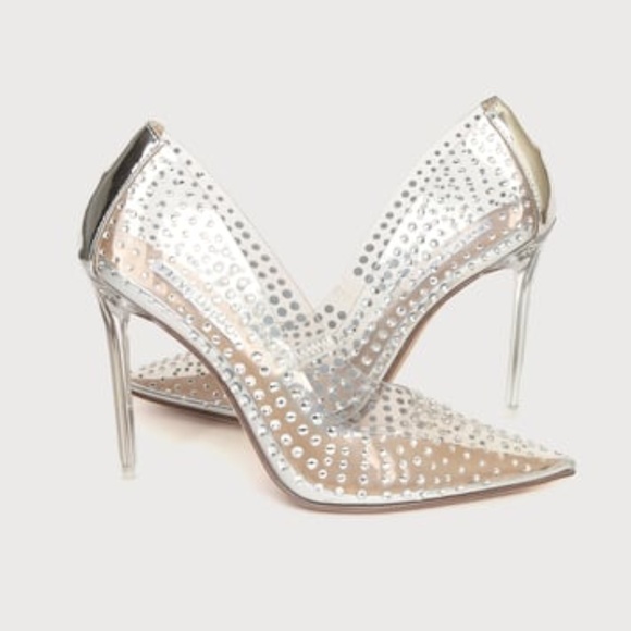 Steve Madden Women's Vala-r Heel in Rhinestone Crystal Silver Clear Pointed Toe - Picture 14 of 14